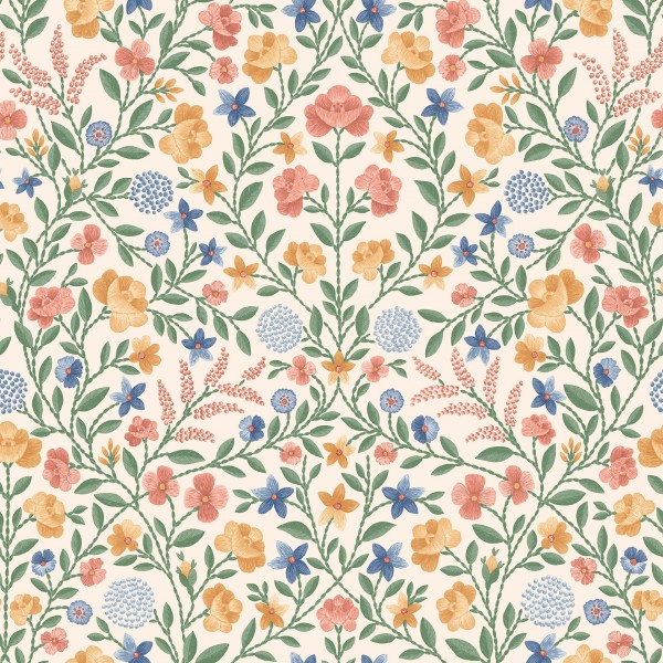 Court Embroidery - Coral, Marigold, Hyacinth on Parchment