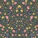 Court Embroidery - Yellow, Rose & Hyacinth Blue on Charcoal