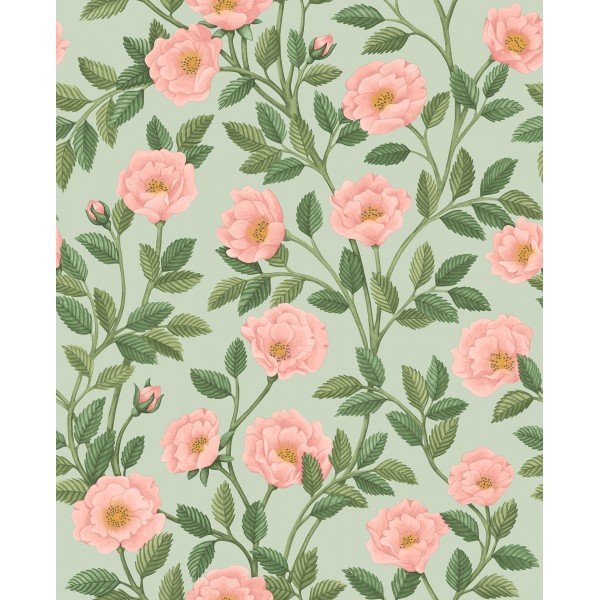 Hampton Roses - Rose & Leaf Green on Duck Egg