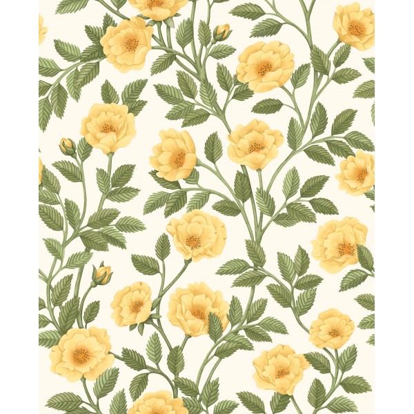 Hampton Roses - Marigold & Olive Green on White