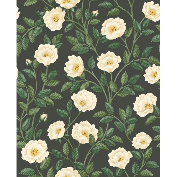 Hampton Roses - Cream & Forest Green on Charcoal