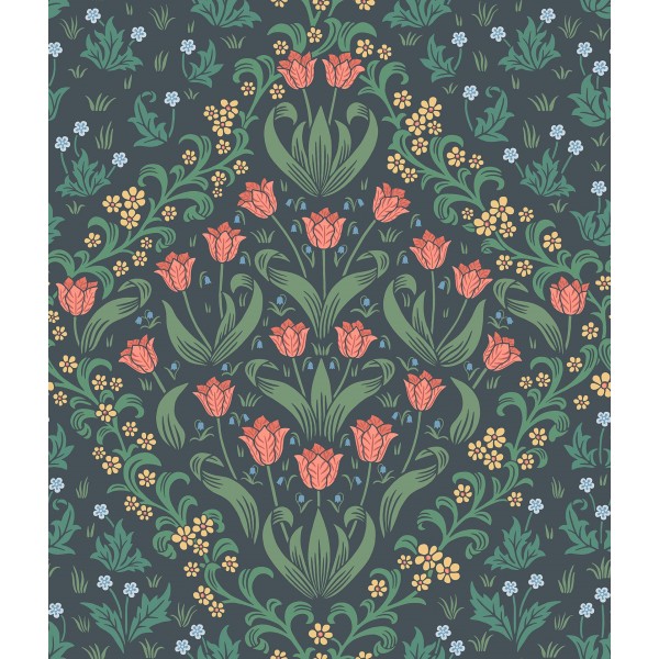 Tudor Garden - Rouge & Forest Green on Charcoal