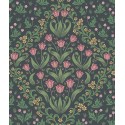 Tudor Garden - Plum & Olive Green on Charcoal