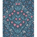 Tudor Garden - Fuchsia & Cerulean Blue on Midnight
