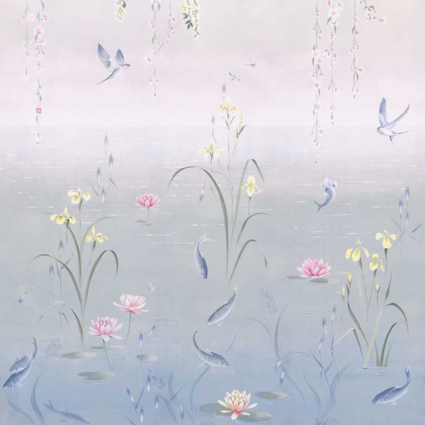 Water Garden - Soft Jade/Pink Blossom