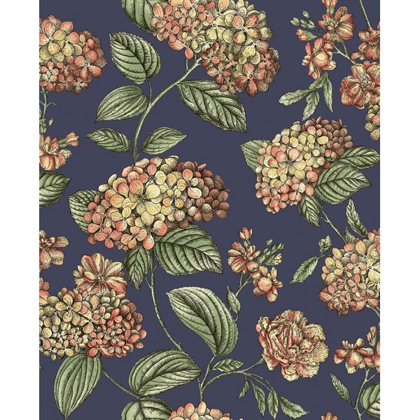Ramo di Ortensia - Coral on Dark Blue