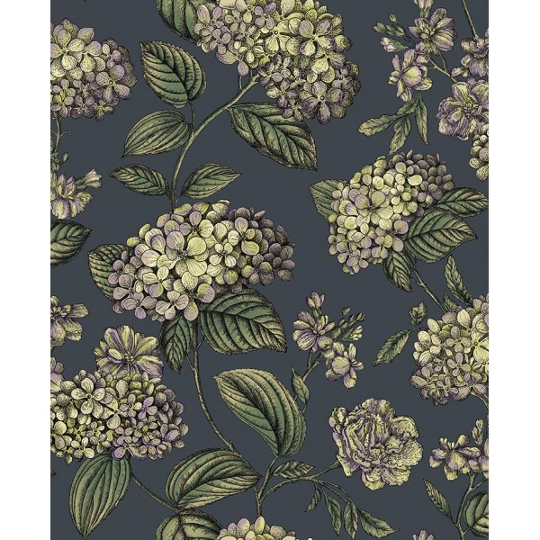 Ramo di Ortensia - Lime & Purple on Ink