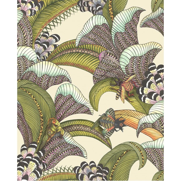 Hoopoe Leaves - Olive, Chartreuse & Fuchsia on Cream