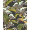 Hoopoe Leaves - Olive Green, Chartreuse & Fuchsia on Black