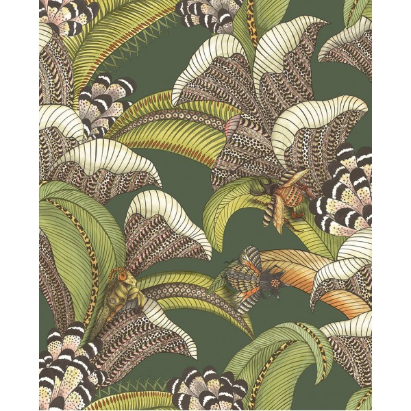 Hoopoe Leaves - Spring Green, Chartreuse & Coral on Forest