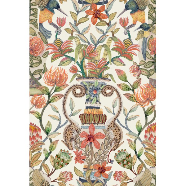 Protea Garden - Olive Green & Tangerine on White