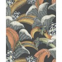 Hoopoe Leaves - Terracotta, Ochre & Ice Blue on Charcoal