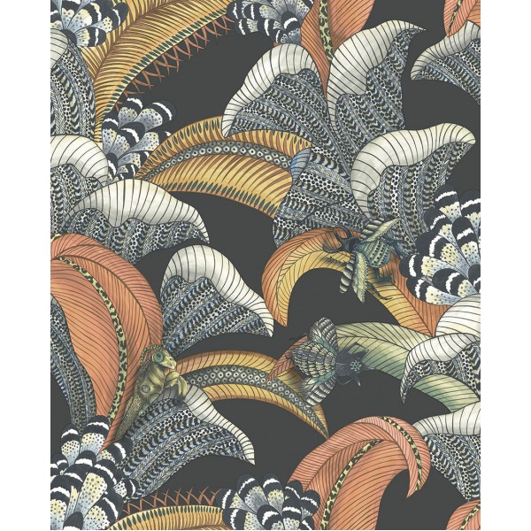 Hoopoe Leaves - Terracotta, Ochre & Ice Blue on Charcoal