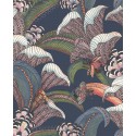 Hoopoe Leaves - Denim, Forest Green & Magenta on Midnight