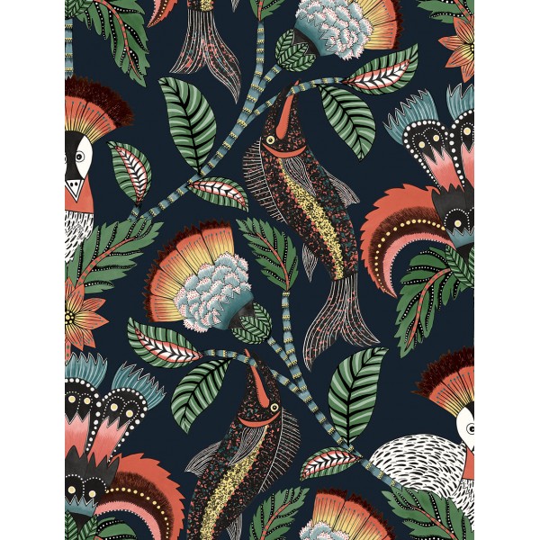 Nene - Tangerine, Forest Green & Petrol on Ink