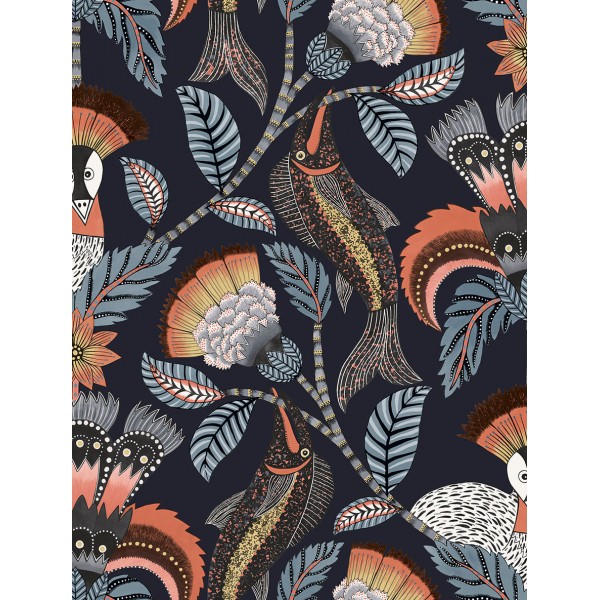 Nene - Terracotta, Cerulean Blue & Heath Grey on Midnight